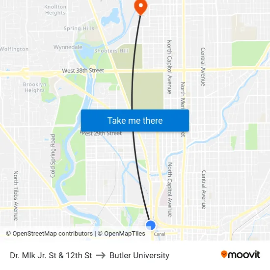 Dr. Mlk Jr. St & 12th St to Butler University map