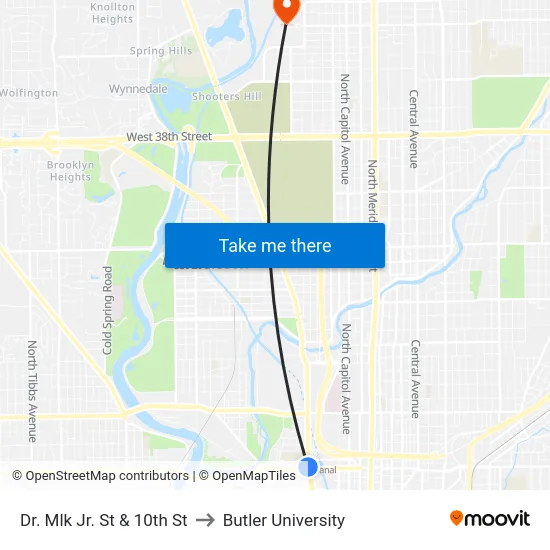 Dr. Mlk Jr. St & 10th St to Butler University map