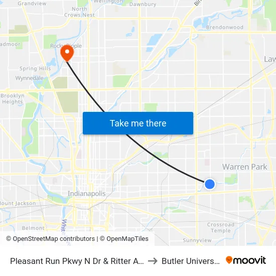 Pleasant Run Pkwy N Dr & Ritter Ave to Butler University map
