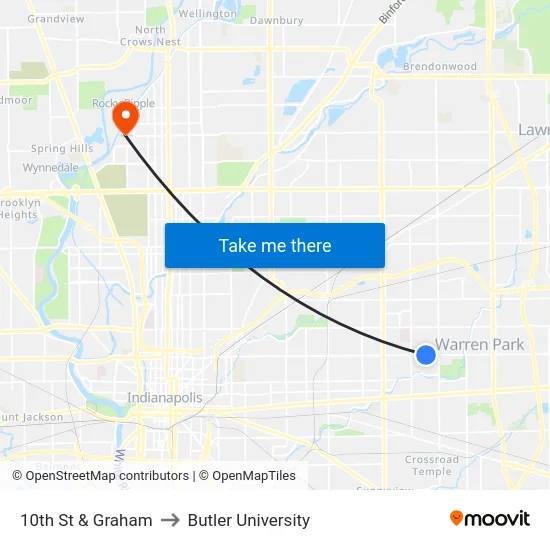 10th St & Graham to Butler University map