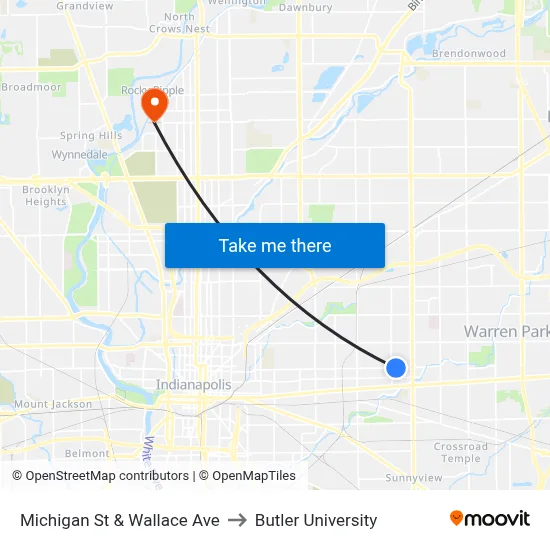 Michigan St & Wallace Ave to Butler University map