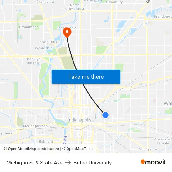 Michigan St & State Ave to Butler University map