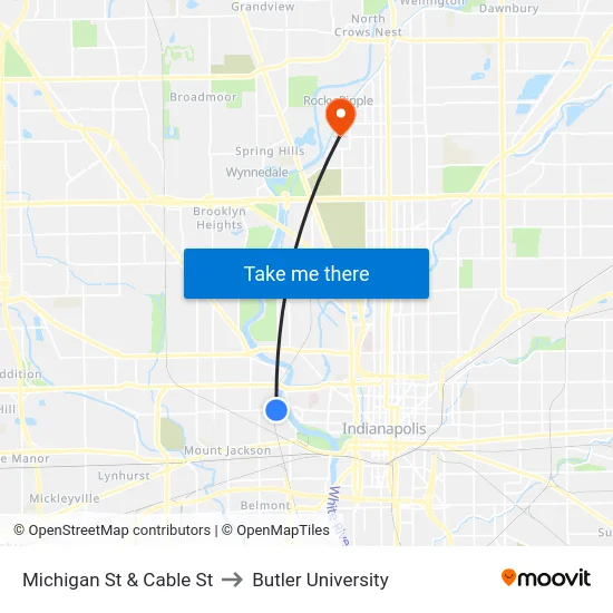 Michigan St & Cable St to Butler University map