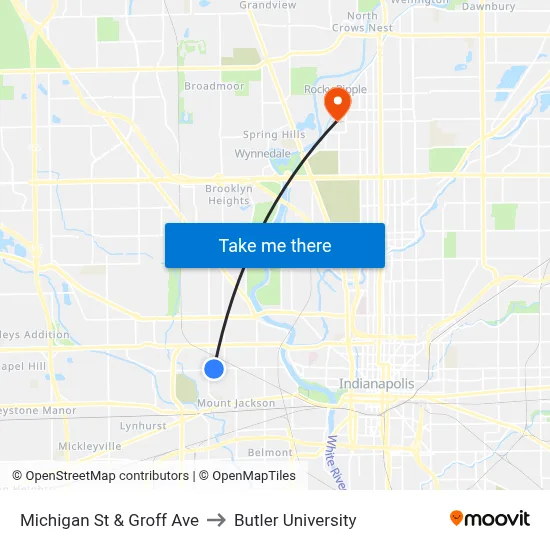 Michigan St & Groff Ave to Butler University map
