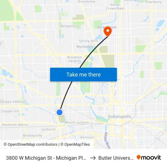 3800 W Michigan St - Michigan Plaza to Butler University map