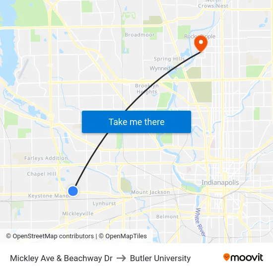 Mickley Ave & Beachway Dr to Butler University map