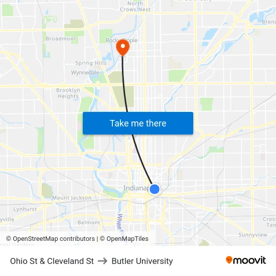 Ohio St & Cleveland St to Butler University map