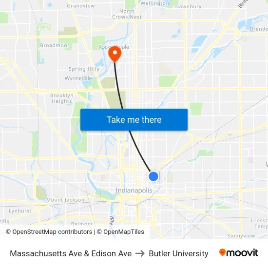 Massachusetts Ave & Edison Ave to Butler University map