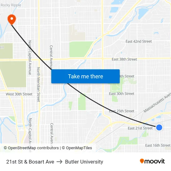 21st St & Bosart Ave to Butler University map