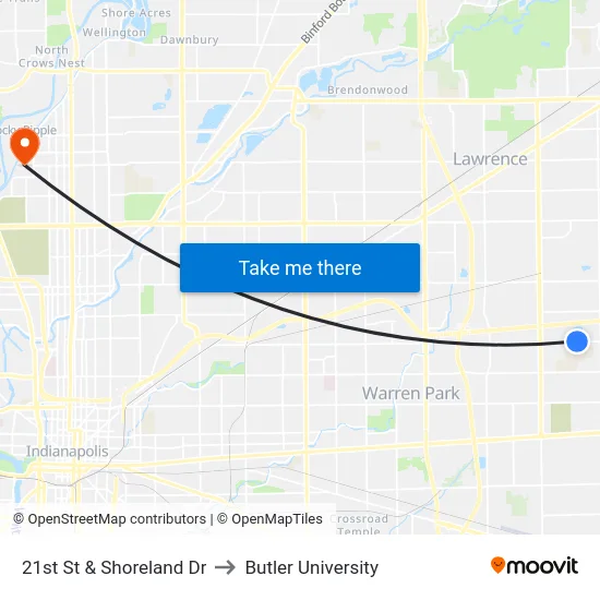 21st St & Shoreland Dr to Butler University map