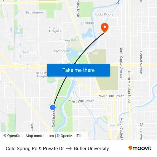 Cold Spring Rd & Private Dr to Butler University map