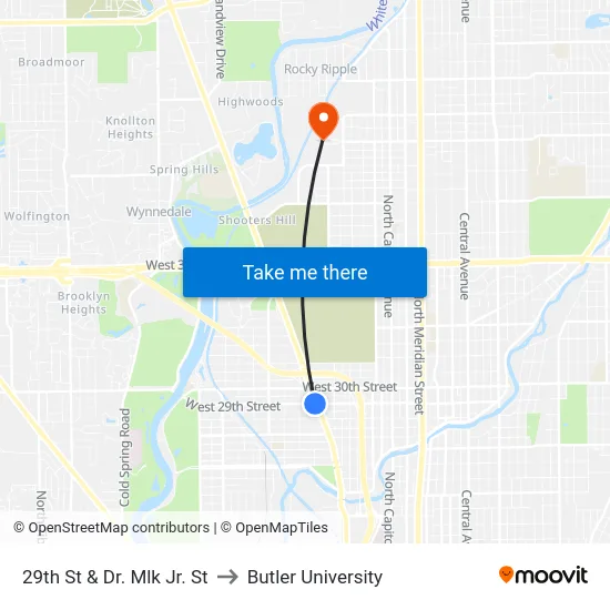 29th St & Dr. Mlk Jr. St to Butler University map