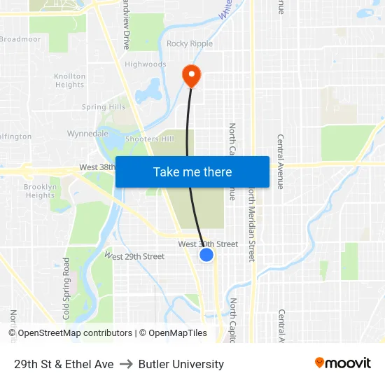 29th St & Ethel Ave to Butler University map
