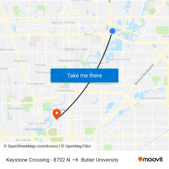 Keystone Crossing - 8702 N to Butler University map