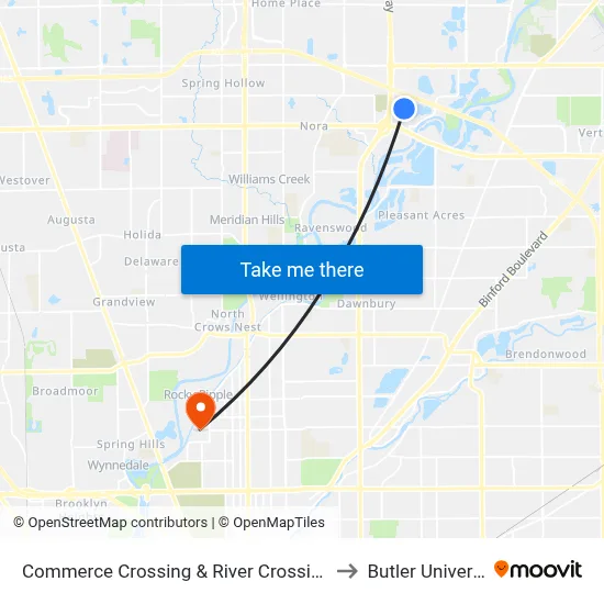 Commerce Crossing & River Crossing Blvd to Butler University map