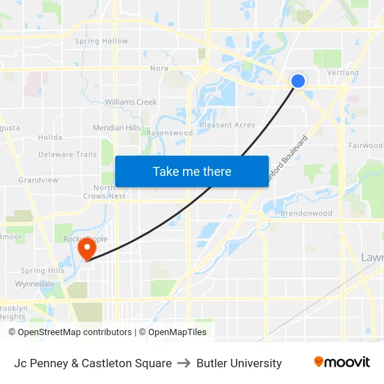 Jc Penney  & Castleton Square to Butler University map