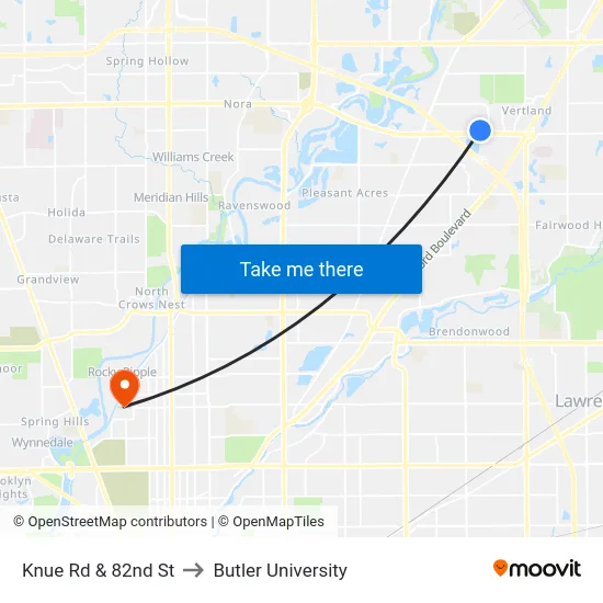 Knue Rd & 82nd St to Butler University map