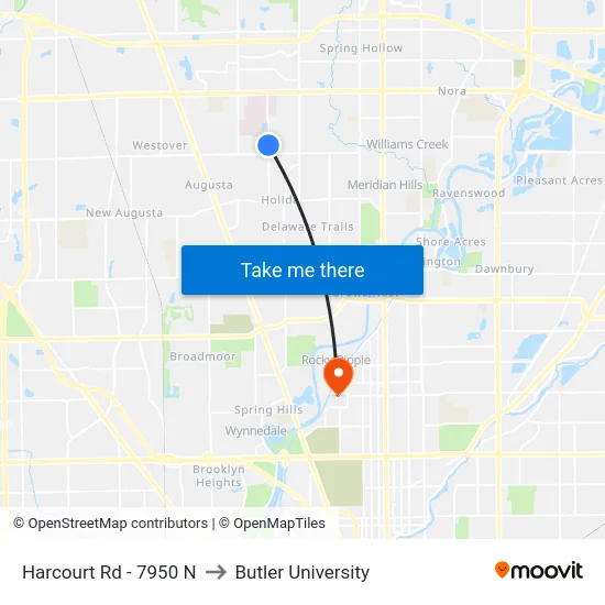 Harcourt Rd - 7950 N to Butler University map