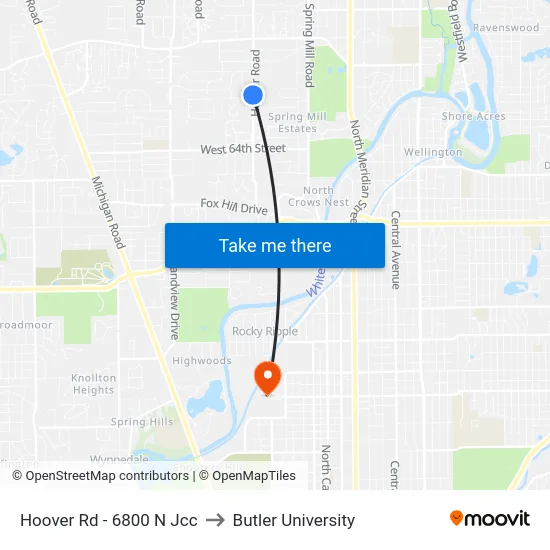 Hoover Rd - 6800 N Jcc to Butler University map