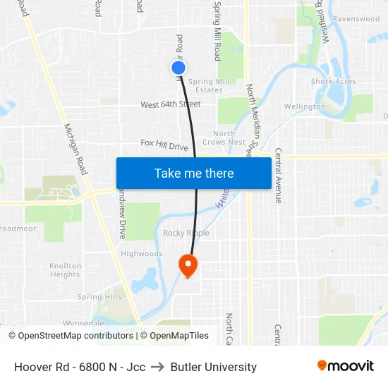 Hoover Rd - 6800 N - Jcc to Butler University map