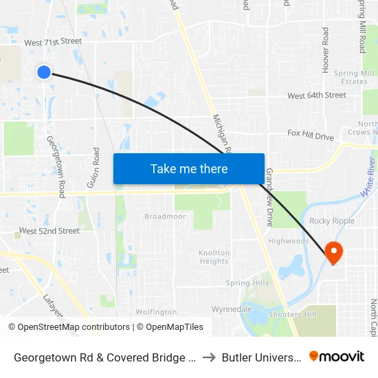 Georgetown Rd & Covered Bridge Rd to Butler University map