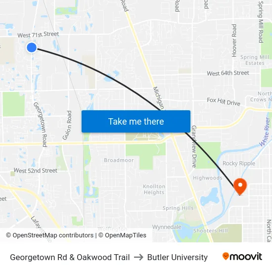 Georgetown Rd & Oakwood Trail to Butler University map
