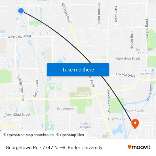 Georgetown Rd - 7747 N to Butler University map
