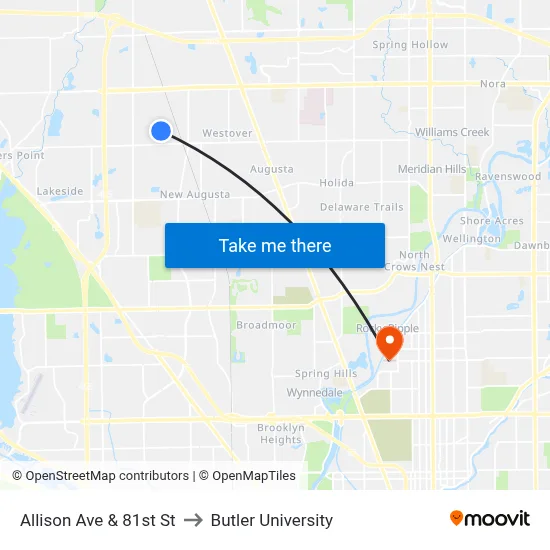 Allison Ave & 81st St to Butler University map