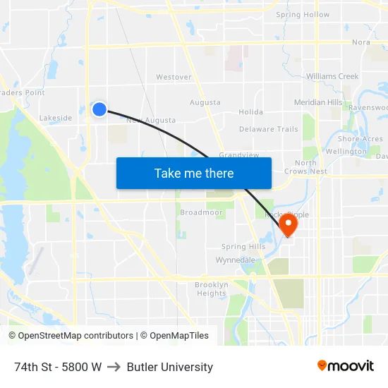 74th St - 5800 W to Butler University map