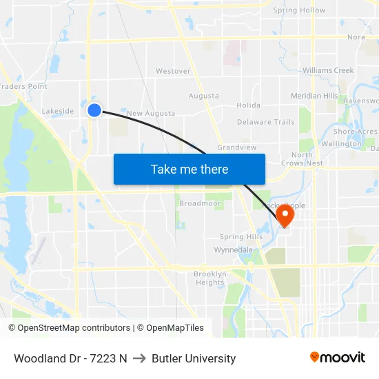 Woodland Dr - 7223 N to Butler University map