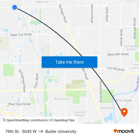 79th St - 5045 W to Butler University map