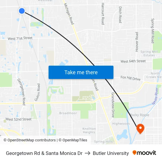 Georgetown Rd & Santa Monica Dr to Butler University map