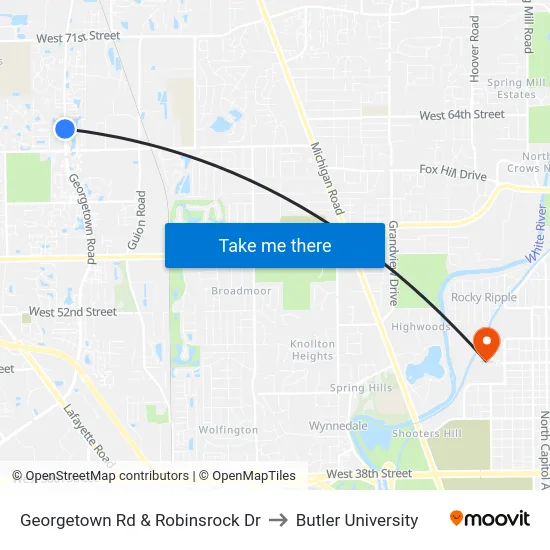 Georgetown Rd & Robinsrock Dr to Butler University map