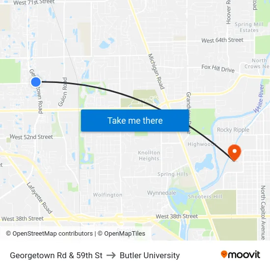 Georgetown Rd & 59th St to Butler University map