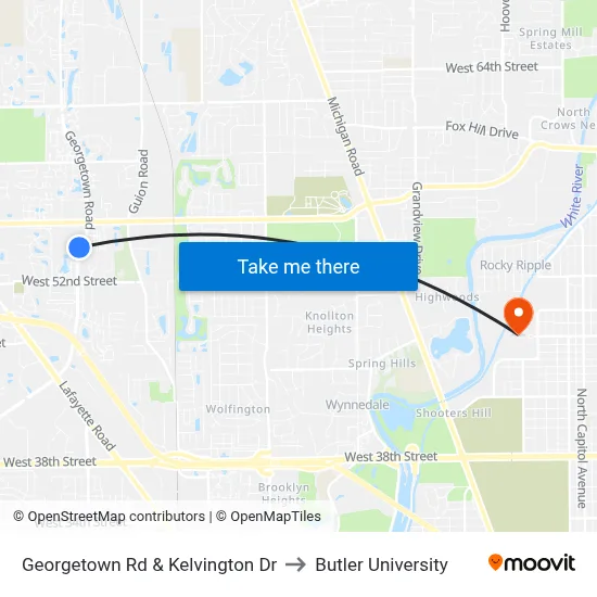 Georgetown Rd & Kelvington Dr to Butler University map
