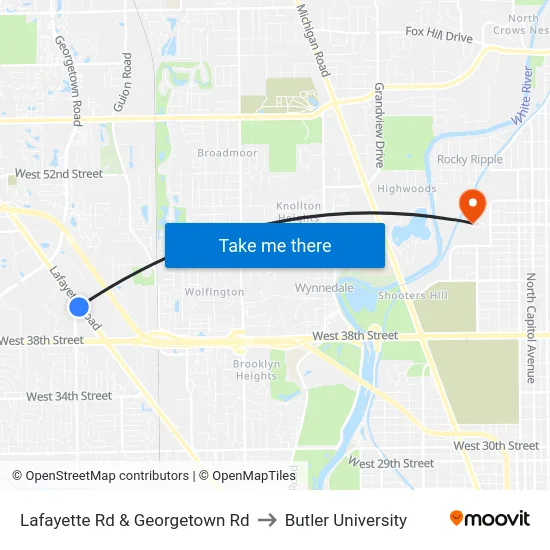 Lafayette Rd & Georgetown Rd to Butler University map