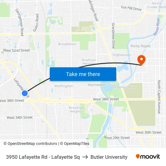 3950 Lafayette Rd - Lafayette Sq to Butler University map