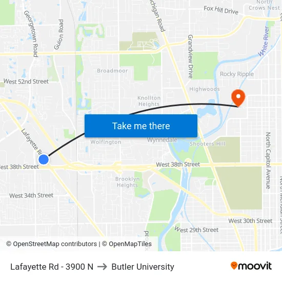 Lafayette Rd - 3900 N to Butler University map