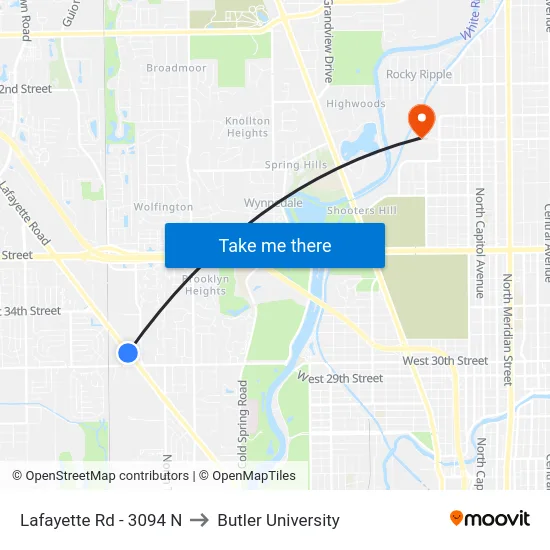 Lafayette Rd - 3094 N to Butler University map