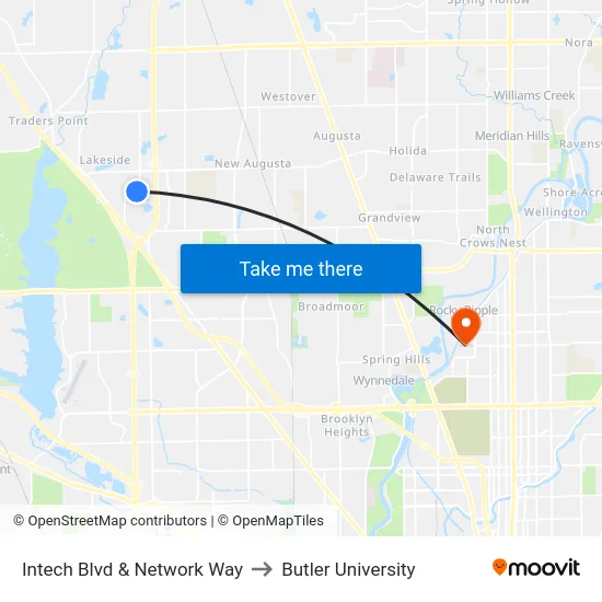 Intech Blvd & Network Way to Butler University map