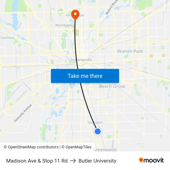 Madison Ave & Stop 11 Rd to Butler University map