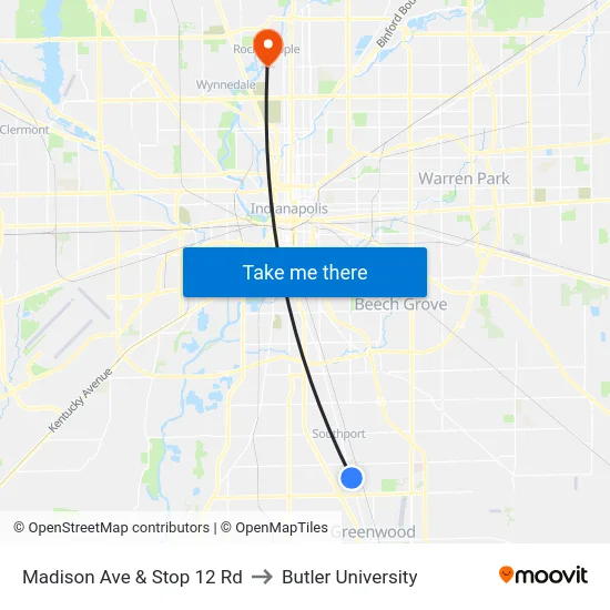Madison Ave & Stop 12 Rd to Butler University map