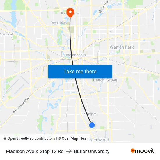 Madison Ave & Stop 12 Rd to Butler University map