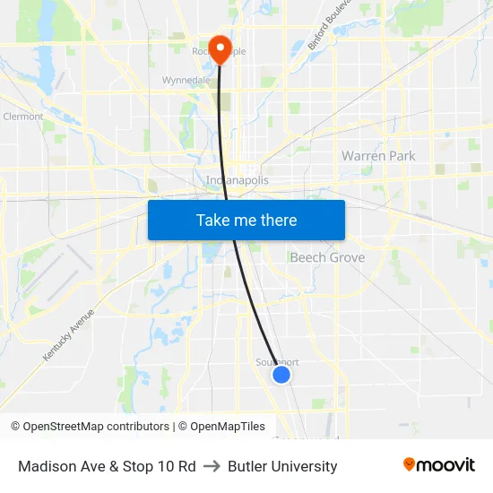 Madison Ave & Stop 10 Rd to Butler University map