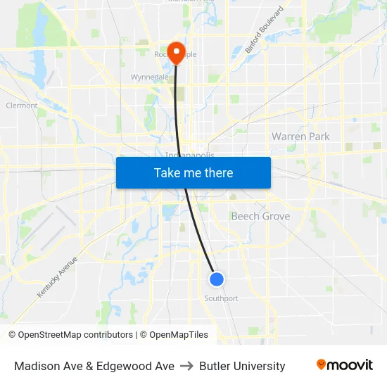Madison Ave & Edgewood Ave to Butler University map