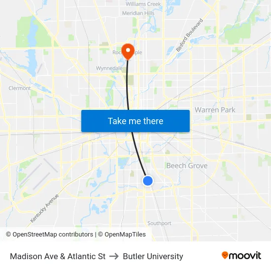Madison Ave & Atlantic St to Butler University map