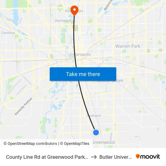County Line Rd at Greenwood Park Mall to Butler University map