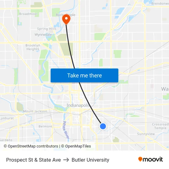 Prospect St & State Ave to Butler University map