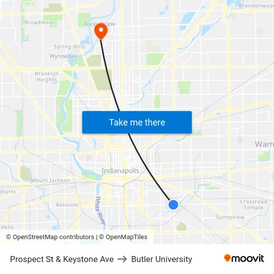 Prospect St & Keystone Ave to Butler University map