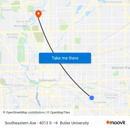 Southeastern Ave - 4013 S to Butler University map